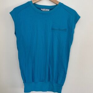 Vintage 80's L.A. Spirit Mens M Blue Sleeveless Pocket Muscle Shirt Streetwear